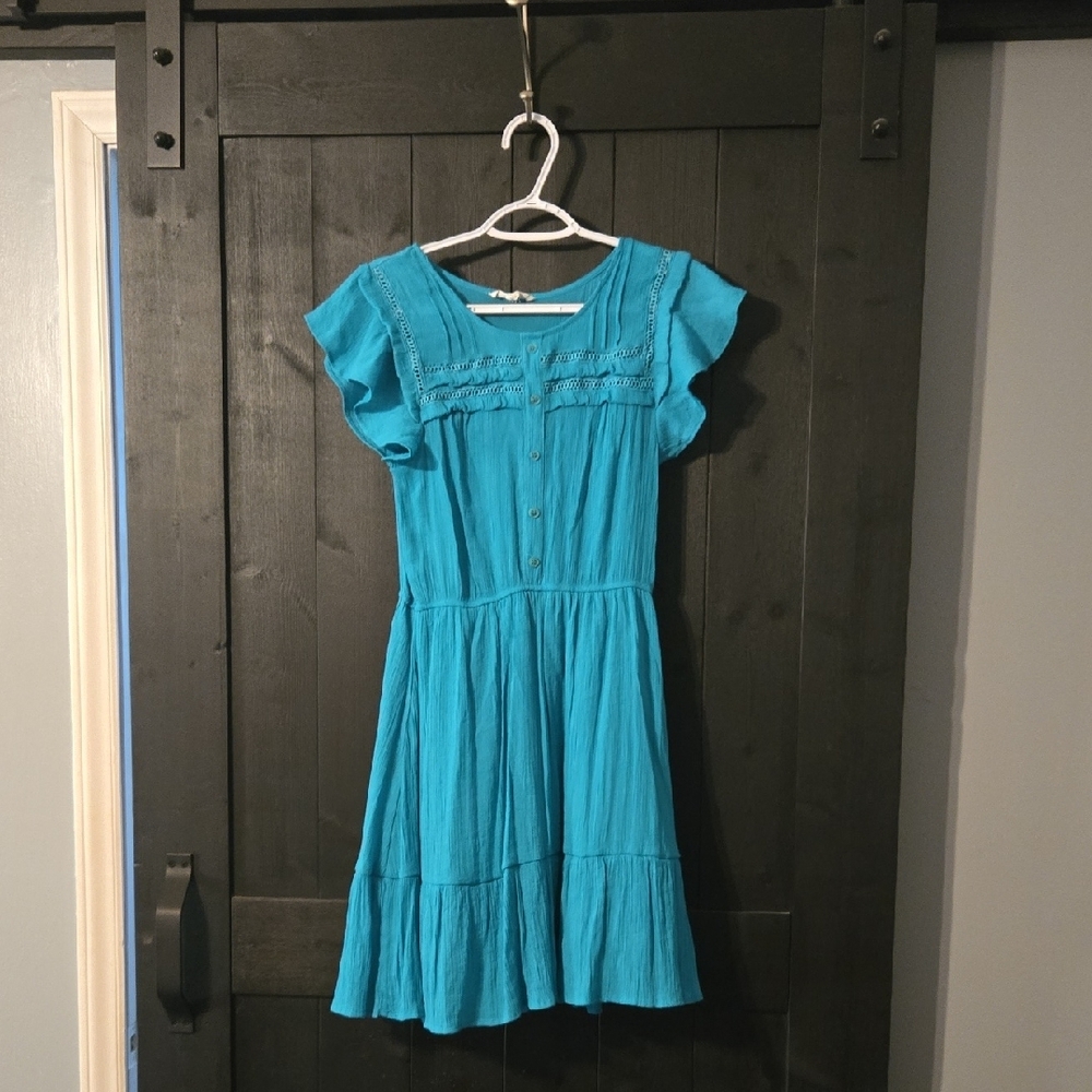 Mine Blue Pleated Ruffled Sundress